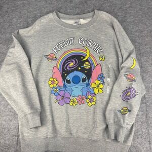 Disney Stitch Feelin Cosmic Gray Graphic Sweatshirt Womens Large Space Galaxy